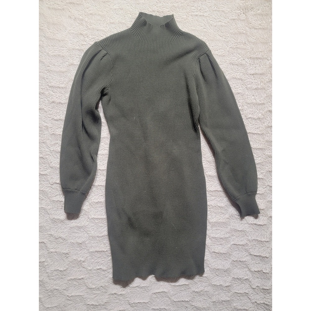 Olive Green Ribbed Mock Neck Bodycon Mini Dress Long Sleeve XL